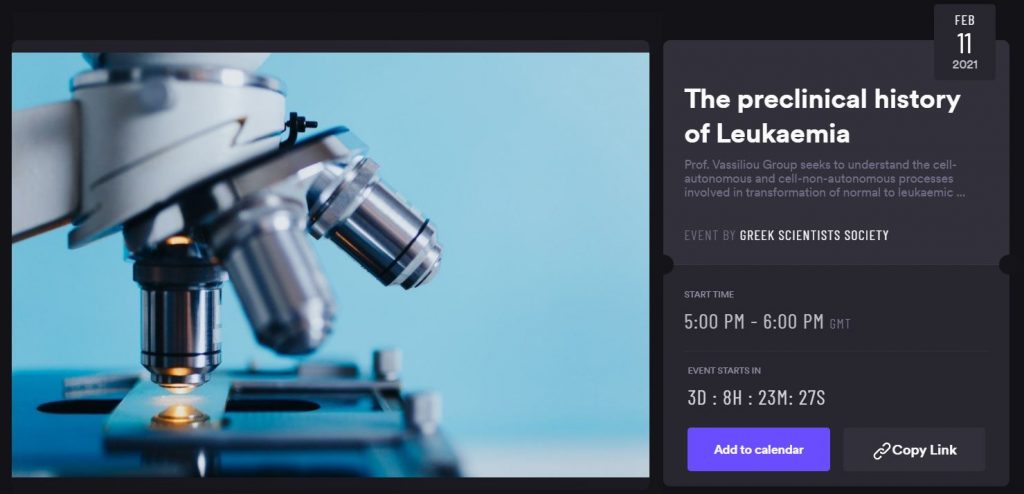 Professor Vassiliou from the University of Cambridge on “The preclinical history of Leukaemia”